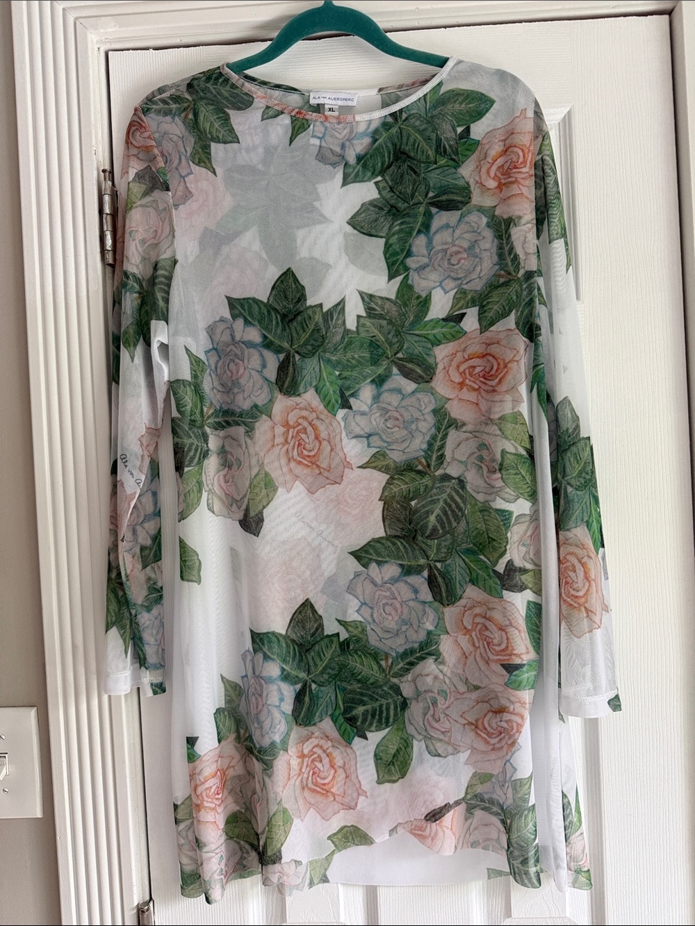 Ala von Auersperg Green Floral Mesh Long-Sleeve Top - White/Green